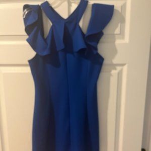 TRINA Trina Turk Royal Blue Cold Shoulder Mini Sheath Dress